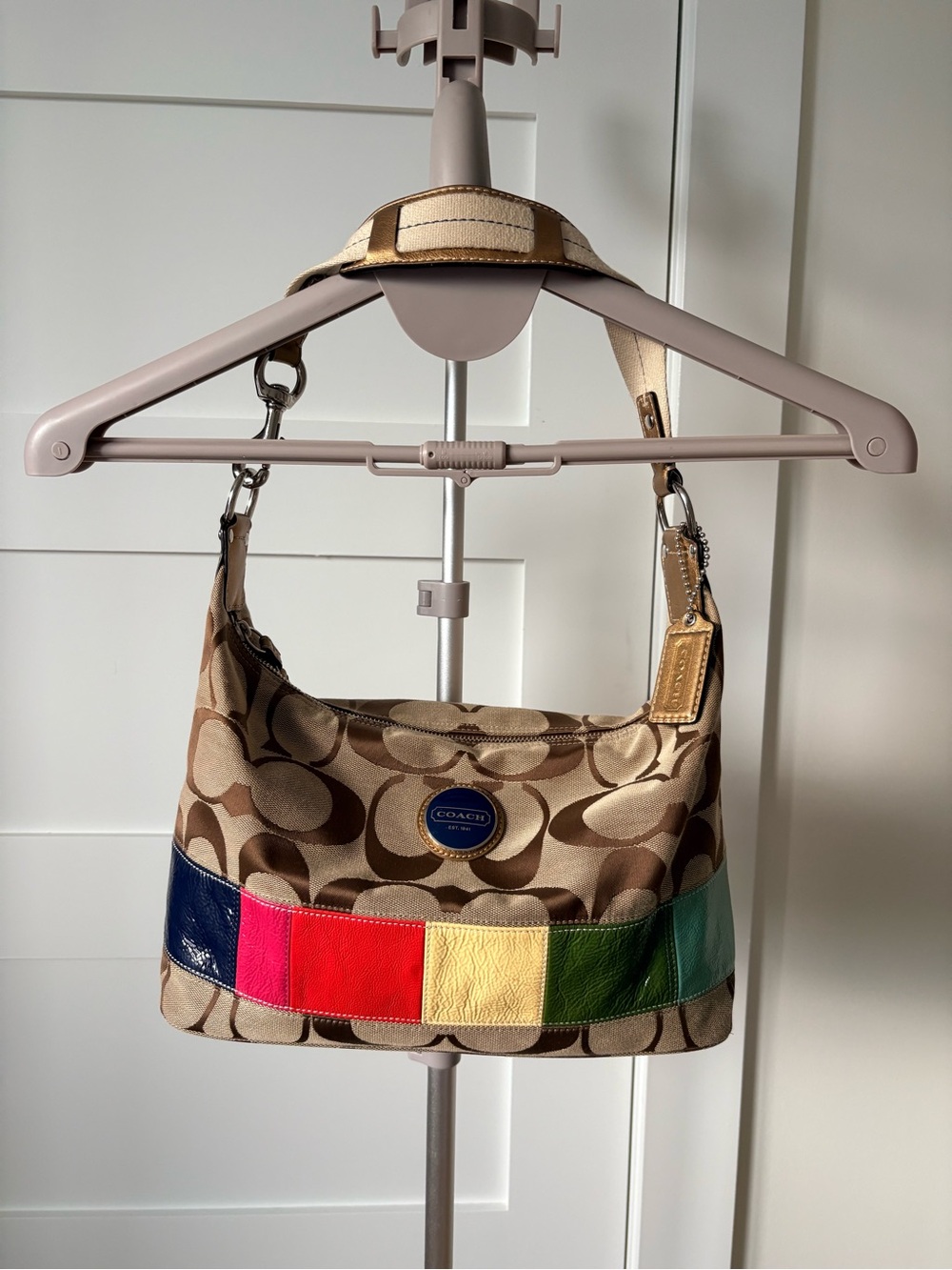 Coach Signature Hobo Bag with Multicolor Stripe Accents - Brown
